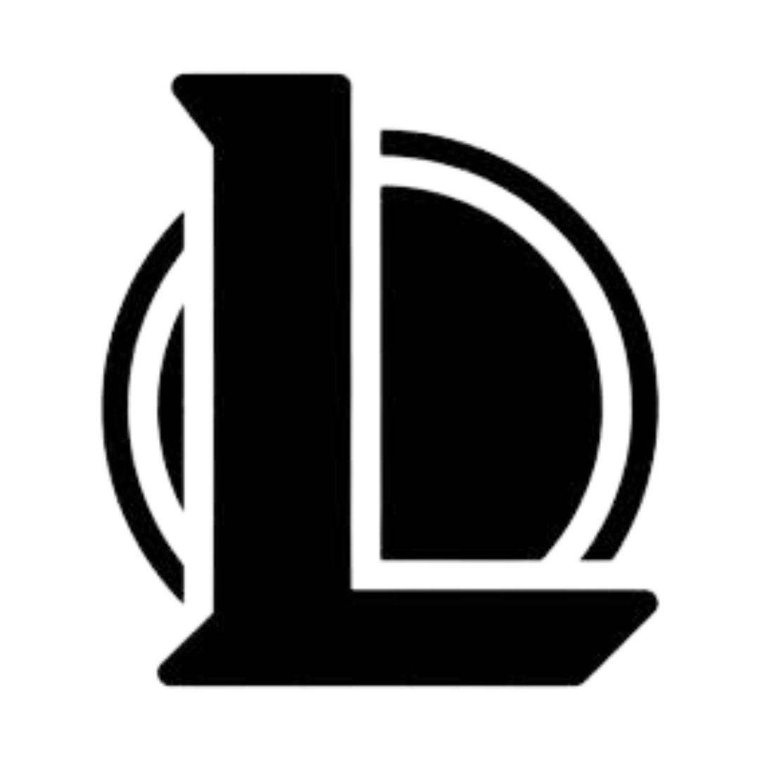 El logo de League of Legends en negro sobre fondo blanco.